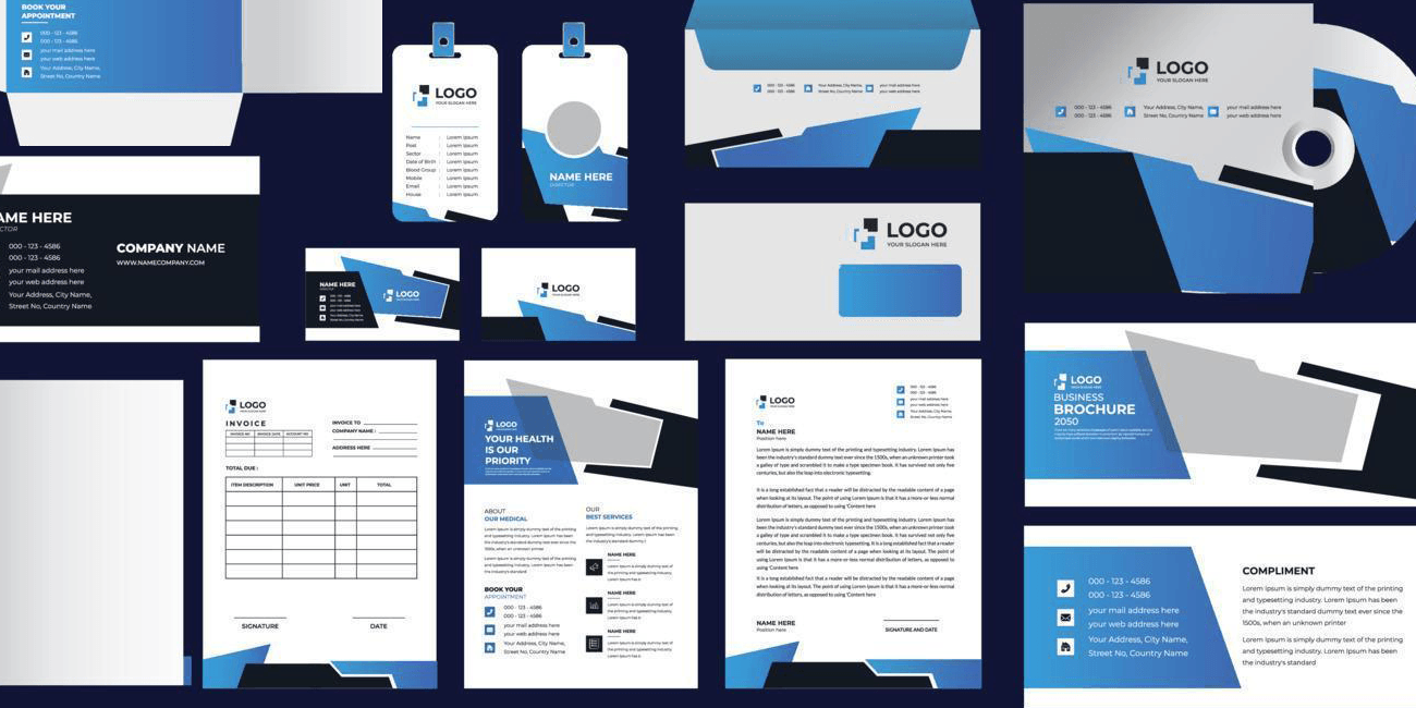 Complete Visual Branding Kit by Vhiron Technologies – Logo, Stationery, Social Media, and UI Design Showcased in Cohesive Brand Identity